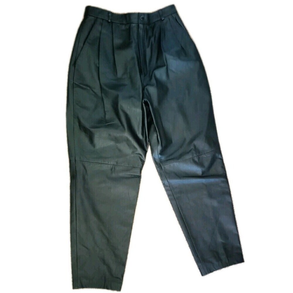 Avanti Leather Pants Black Size 11/12 High Rise Pleated Womens Lined Vintage 80s